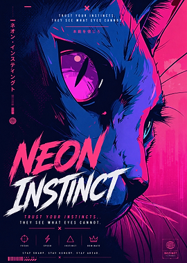 Neon Cat Instinct Poster