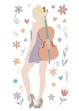 Woman with Cello and Floral Elements