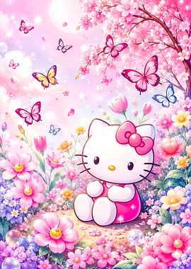 Hello Kitty in a Floral Garden