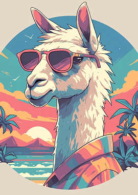Cool Llama Wearing Sunglasses at Sunset
