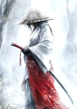 Samurai Warrior in Snowy Landscape