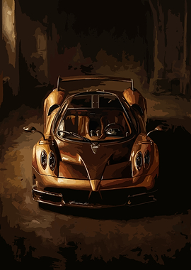 Golden Pagani Huayra BC in Dark Setting