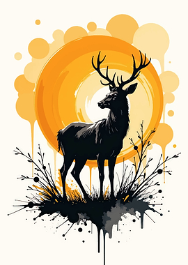 Deer Silhouette Against Orange Sun