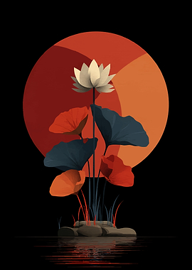 Lotus Flower with Red Sun