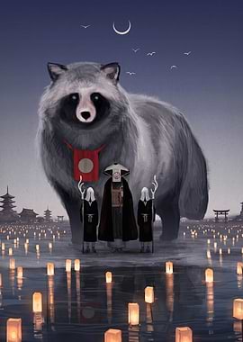 Giant Tanuki and Monks at Lantern Festival