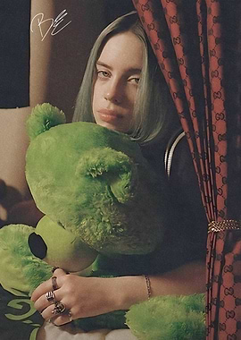 Billie Eilish with Green Teddy Bear