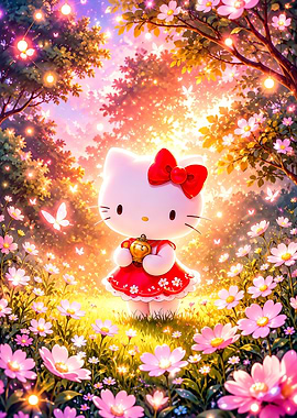 Hello Kitty in a Floral Garden