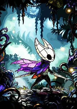 Hornet from Hollow Knight in a stained glass style