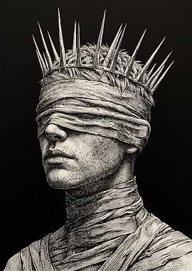 Blindfolded King with Spiked Crown
