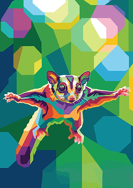 Colorful Sugar Glider in Flight