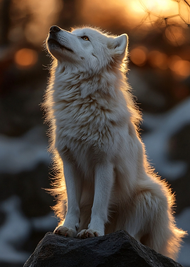 Arctic wolf in golden hour light