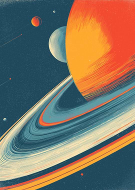 Retro Space Planets and Rings