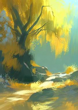 Autumn Tree by a Stream