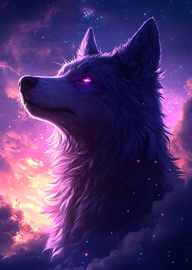 Cosmic Wolf with Glowing Eyes