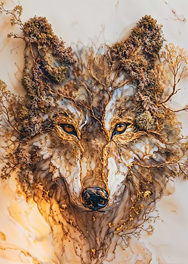 Marble Wolf Head with Gold