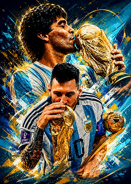 Maradona and Messi Kissing World Cup Trophies