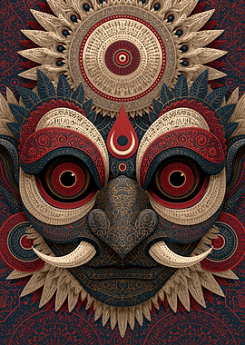 Intricate Tribal Mask with Mandala Elements