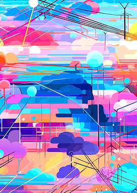 Abstract Digital Art with Clouds and Wires