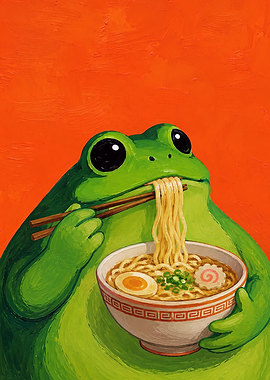 Frog Eating Ramen With Chopsticks