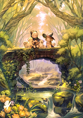 Two Witches and Dogs on a Bridge
