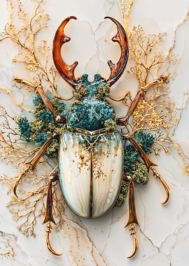Marble Stag Beetle with Gold