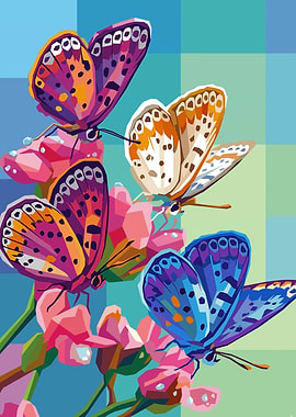 Colorful Butterflies on Pink Flowers