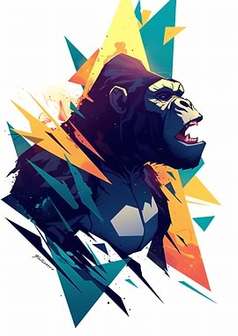 Gorilla with Abstract Geometric Background