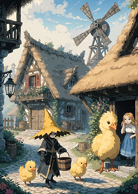 Fantasy Village with Chocobos and Characters