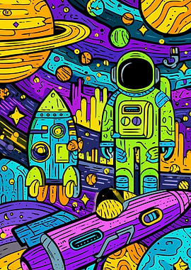 Astronaut and Rockets in Space