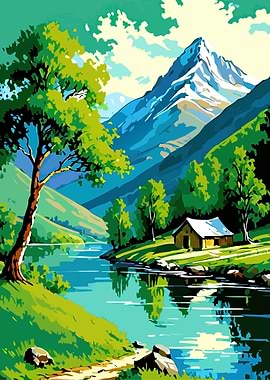 Serene Mountain Lake Landscape