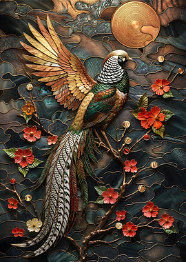 Pheasant with Flowers