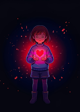Frisk Holding a Glowing Heart