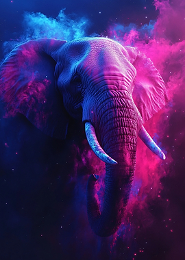 Cosmic Elephant with Neon Nebula
