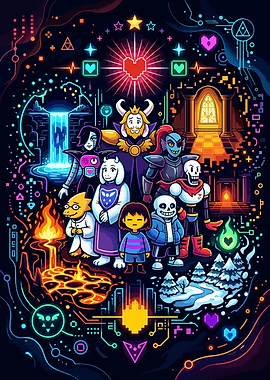Undertale Characters in Neon Digital Art