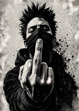 Man with Mask Showing Middle Finger