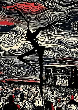 Dark Ominous Scene with Silhouetted Figure