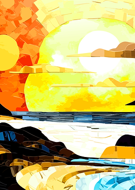 Abstract Sunset Beach Landscape