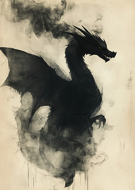 Dark Dragon Emerging from Smoke