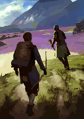 Two adventurers in a fantasy landscape