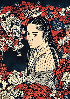 Woman surrounded by flowers
