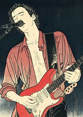 Musician Playing Guitar and Singing