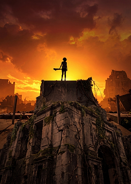 Silhouette of a person with a skateboard against a sunset