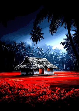Tropical Hut in Red Water
