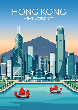 Hong Kong Skyline with Junks