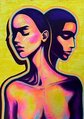 Two Faces in Neon Glow
