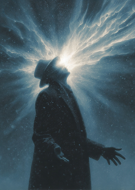 Man with light bursting from head
