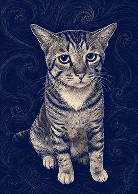 Tabby Cat with Swirling Background