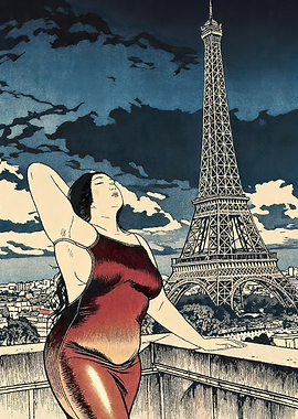 Woman Posing with Eiffel Tower
