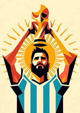 Geometric Lionel Messi Holding World Cup Trophy
