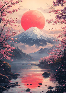 Mount Fuji Cherry Blossoms Sunrise
